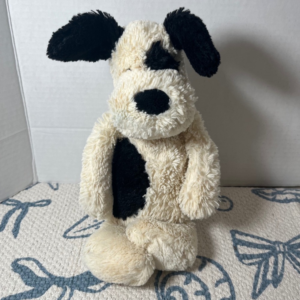 Jellycat London Bashful Puppy Dog Cream Black Spotted Plush Stuffed Animal Toy
